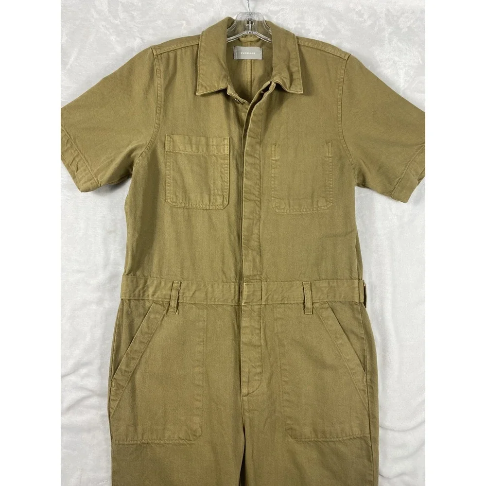 Everlane Jumpsuit‎ Sz 10 Khaki Short Sleeve Utility Chic Relaxed Androgynous